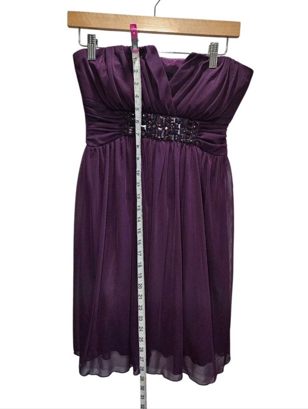 0179 Trixxi Plum Purple Strapless Chiffon Dress Med Y2K Rhinestone Formal Dance - Picture 10 of 11